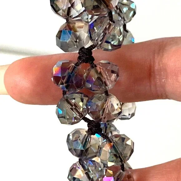 vintage Smokey Gray Iridescent Crystal Bead Shamballa style bracelet - Picture 4 of 4